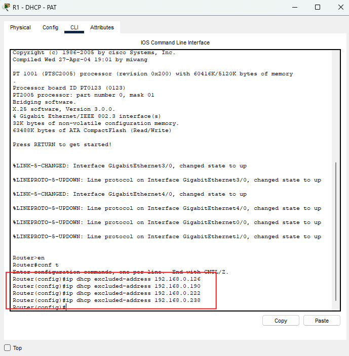 Esclusione degli indirizzi gateway dal servizio DHCP