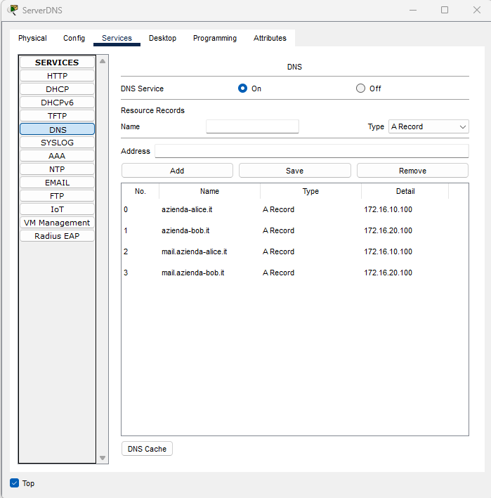Record A per i due domini e per i nomi dei server mail