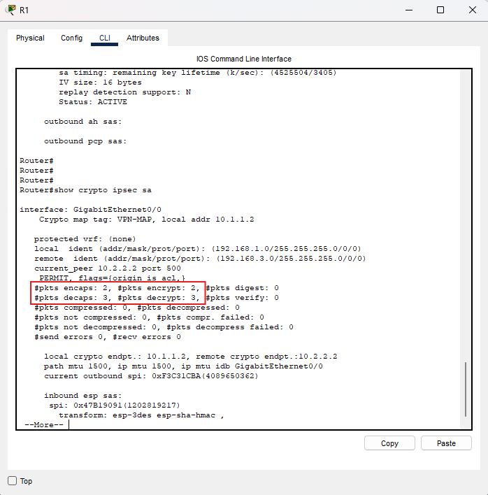 Contatori IPsec dopo ping LAN1-LAN3